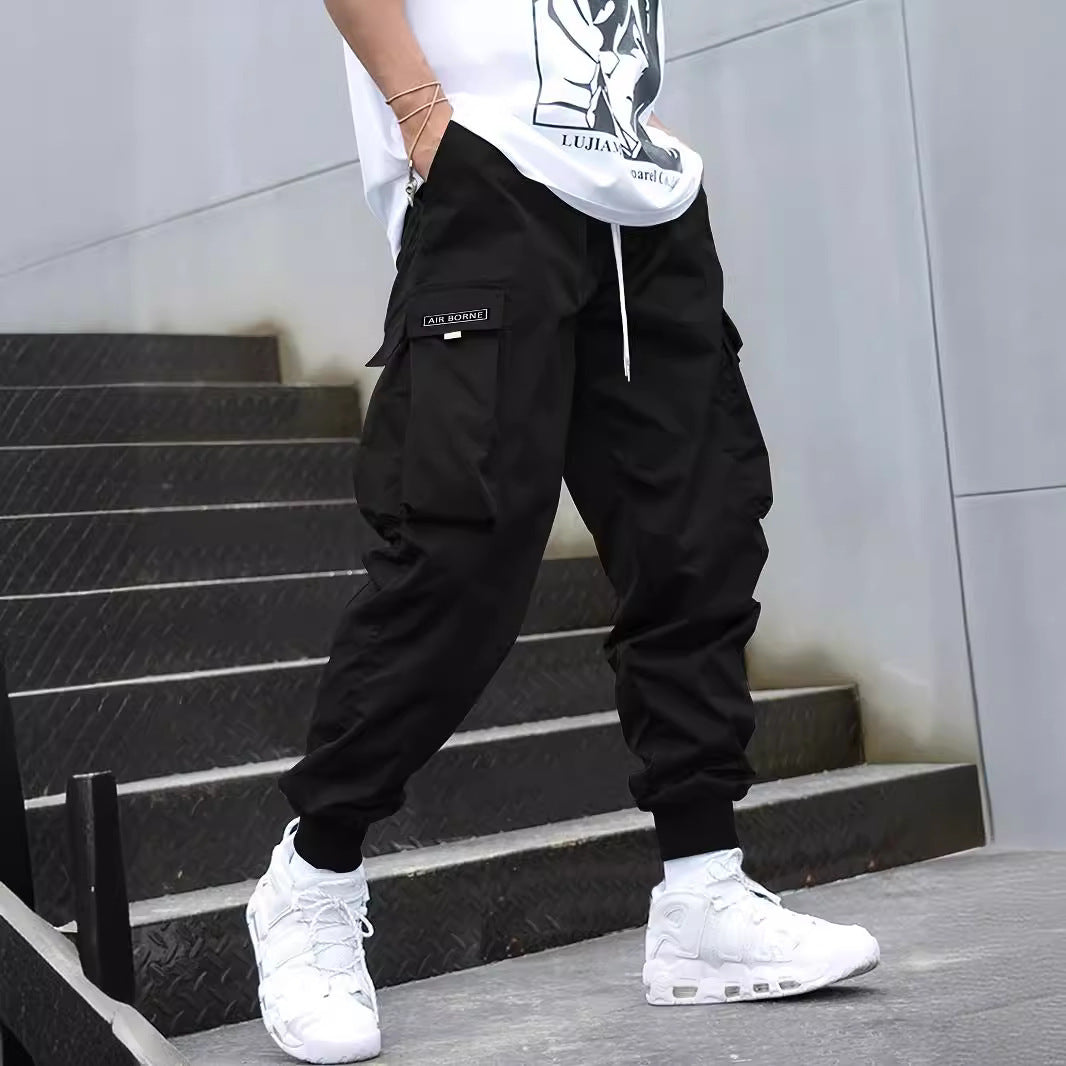 Multi-pocket Cargo Pants Men's Casual Hip-Hop Drawstring Trousers
