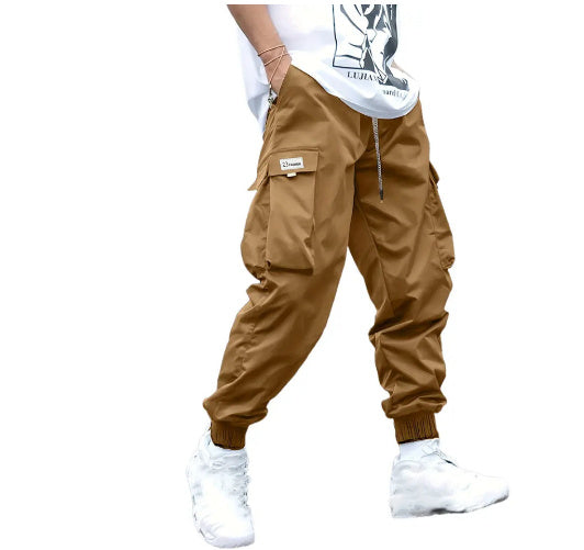 Multi-pocket Cargo Pants Men's Casual Hip-Hop Drawstring Trousers