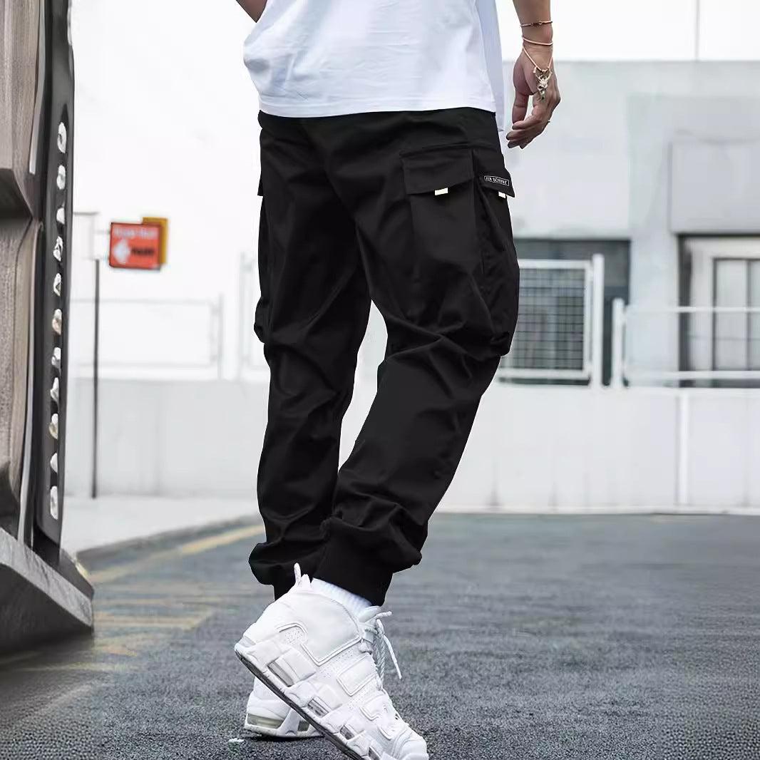 Multi-pocket Cargo Pants Men's Casual Hip-Hop Drawstring Trousers