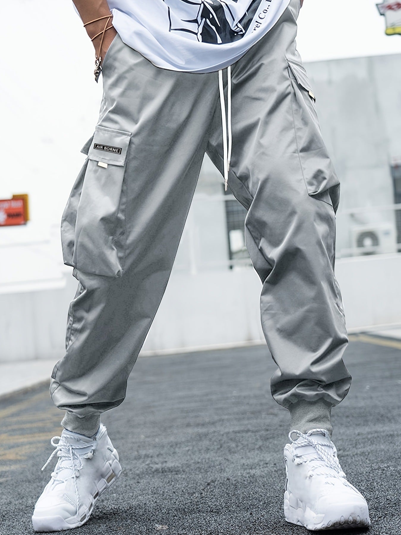 Multi-pocket Cargo Pants Men's Casual Hip-Hop Drawstring Trousers