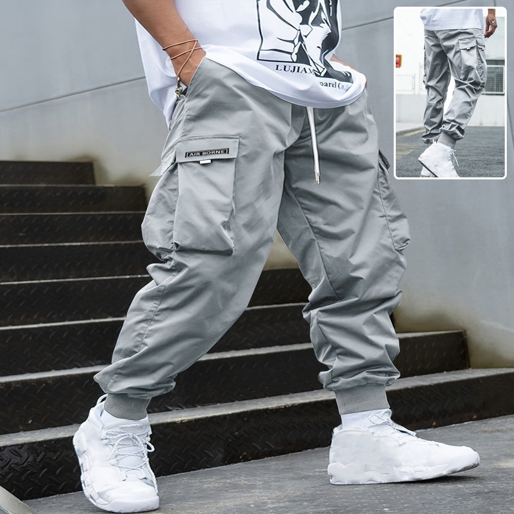 Multi-pocket Cargo Pants Men's Casual Hip-Hop Drawstring Trousers