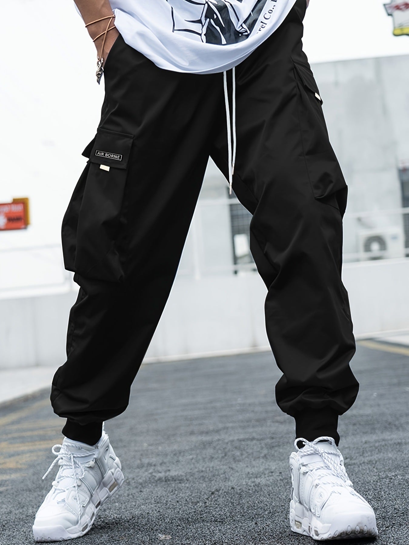 Multi-pocket Cargo Pants Men's Casual Hip-Hop Drawstring Trousers